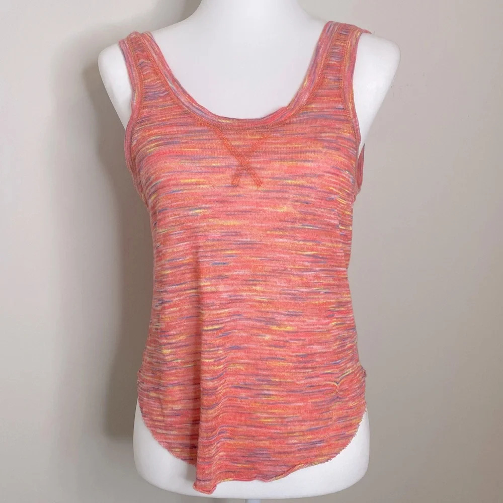 Free People WE THE FREE PINK MULTI PRINT LOW BACK TANK TOP ATHLEISURE YO…